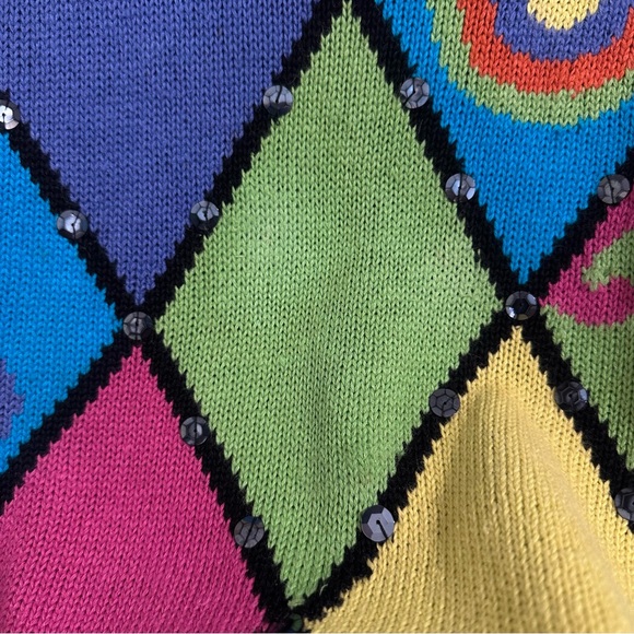 Vintage L’Eau Vive Diamond Pattern Sweater L - Picture 6 of 7